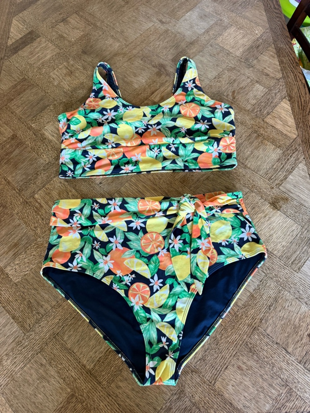 Old Navy Citrus Print High-Waist Bikini Set - Green/Yellow/Orange
